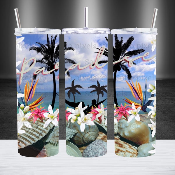 Florida Paradise PNG Sublimation for 20 oz Skinny Tumbler Wraps, Shirts, Totes, Cricut and Silhouettes