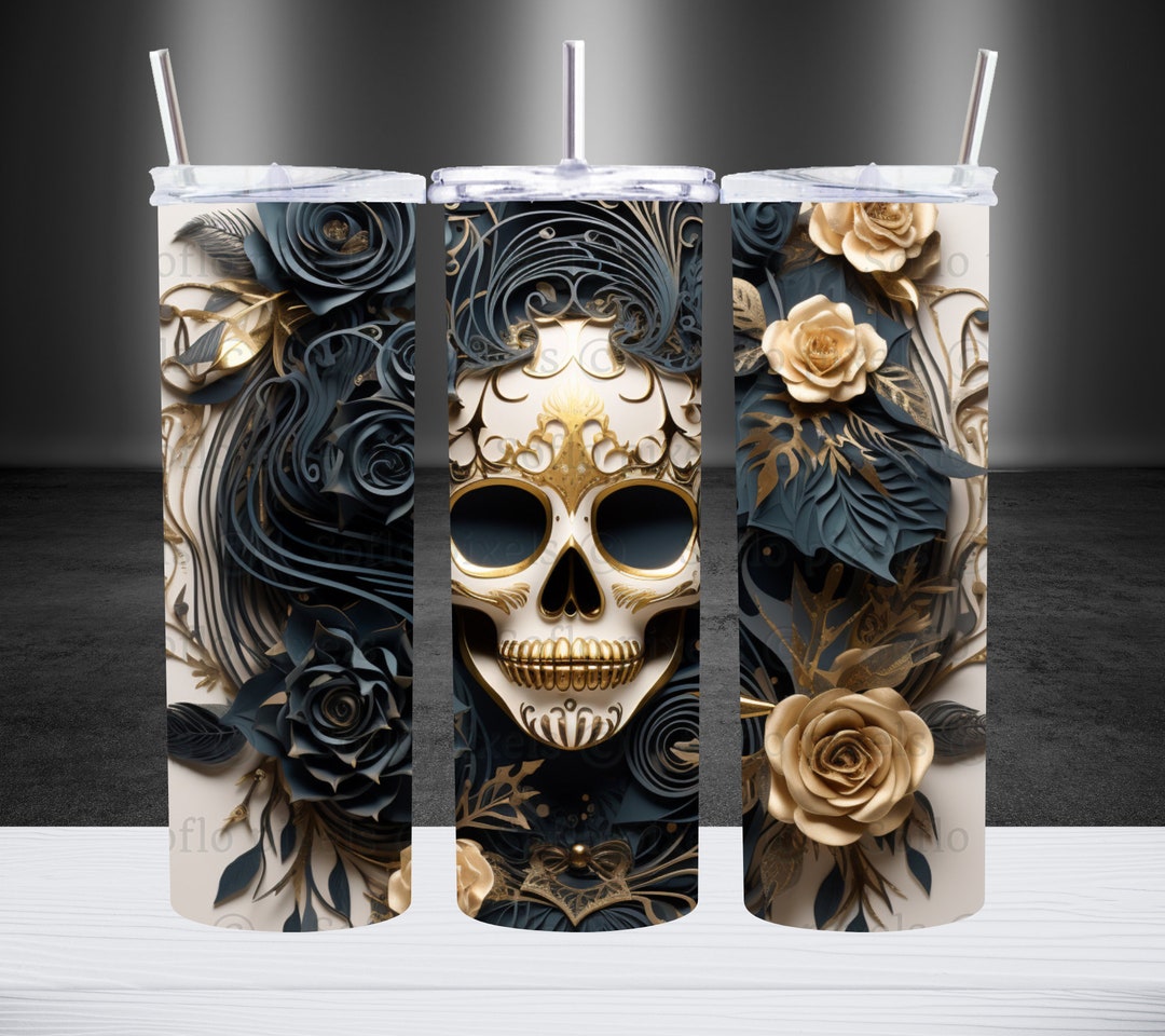 Day of the Dead Skull 3D 20 Oz Skinny Tumbler Sublimation Etsy
