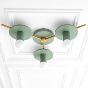 Colorful Lighting Brass Lighting Geometric Lighting 3 Bulb Ceiling Light Model No. 9526 Green