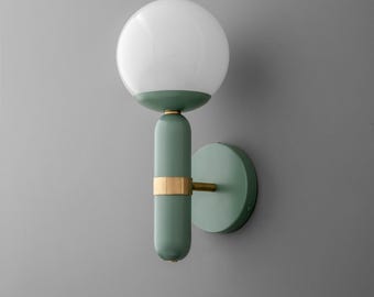 Sconce Light-Modern Wall Sconce-Green Wall Lamp-Brass Globe Light - Model No. 4786