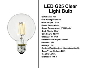 E26 Socket Globe Bulbs - 5 Pack