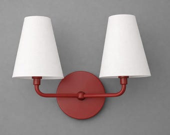 Sconce Light-Red Wall Sconce-Double Wall Lamp-White Fabric Shade - Model No 1315