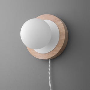 Sconce Light-Plug In Wall Light-Wood Wall Sconce-Globe Wall Lamp - Model No. 6154