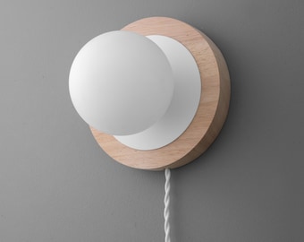 Sconce Light-Plug In Wall Light-Wood Wall Sconce-Globe Wall Lamp - Model No. 6154