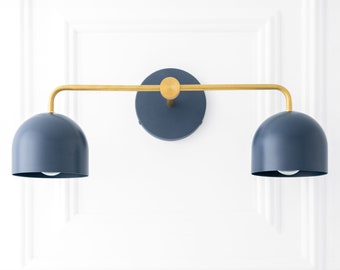 Navy Vanity Lights - Scandinavian Light Fixture - Brass & Navy Fixture - Bathroom Vanity Light - Wall Lighting - Model No. 2082