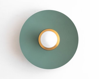 Green and Brass Sconce - Flush Mount Sconce - Wall Sconce Light - Modern Design - Model No. 9660