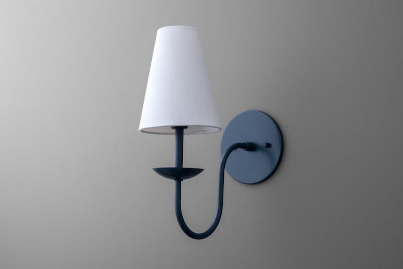 Sconce Light-Navy Wall Sconce-Linen Shade Lamp-Classic Sconce - Model No. 7085 image 2