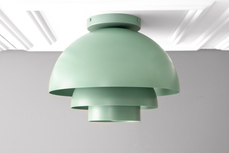 Light Fixture Mint Green Ceiling Light Dome Lighting Atomic Lighting Home Decor Model No. 7392 Green