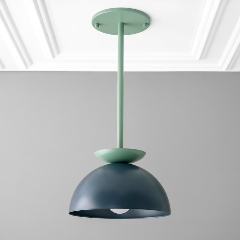 Pendant Dome Light Fixture Colorful Lighting Green Ceiling Light Model No. 4975 Green/Coal Blue
