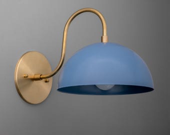 Sconce Light-Blue Wall Sconce-Modern Wall Lamp-Brass Arm Lamp - Model No. 9092