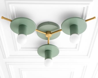 Colorful Lighting - Brass Lighting - Geometric Lighting - 3 Bulb Ceiling Light - Model No. 9526
