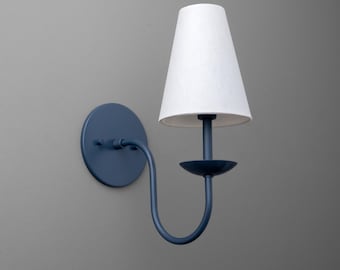 Sconce Light-Navy Wall Sconce-Linen Shade Lamp-Classic Sconce - Model No. 7085