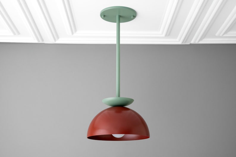 Pendant Dome Light Fixture Colorful Lighting Green Ceiling Light Model No. 4975 Green/Brick Red