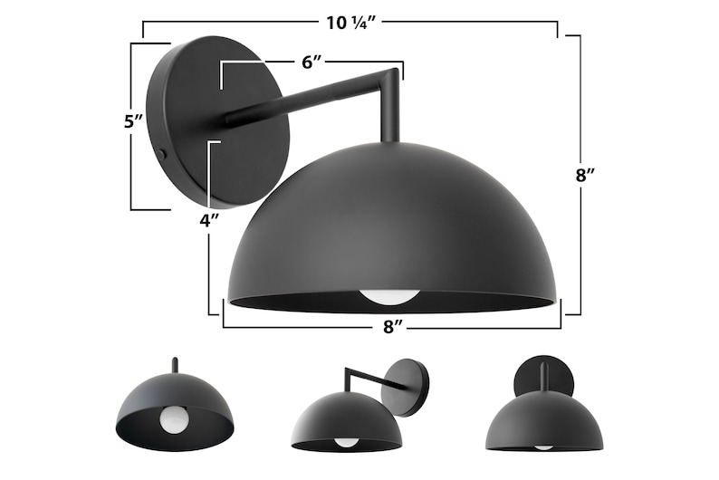 Puede incluir: Aplique de pared exterior negro en forma de c&uacute;pula con un brazo de 15 cm. La luz tiene un di&aacute;metro de 20 cm y una altura de 26 cm.