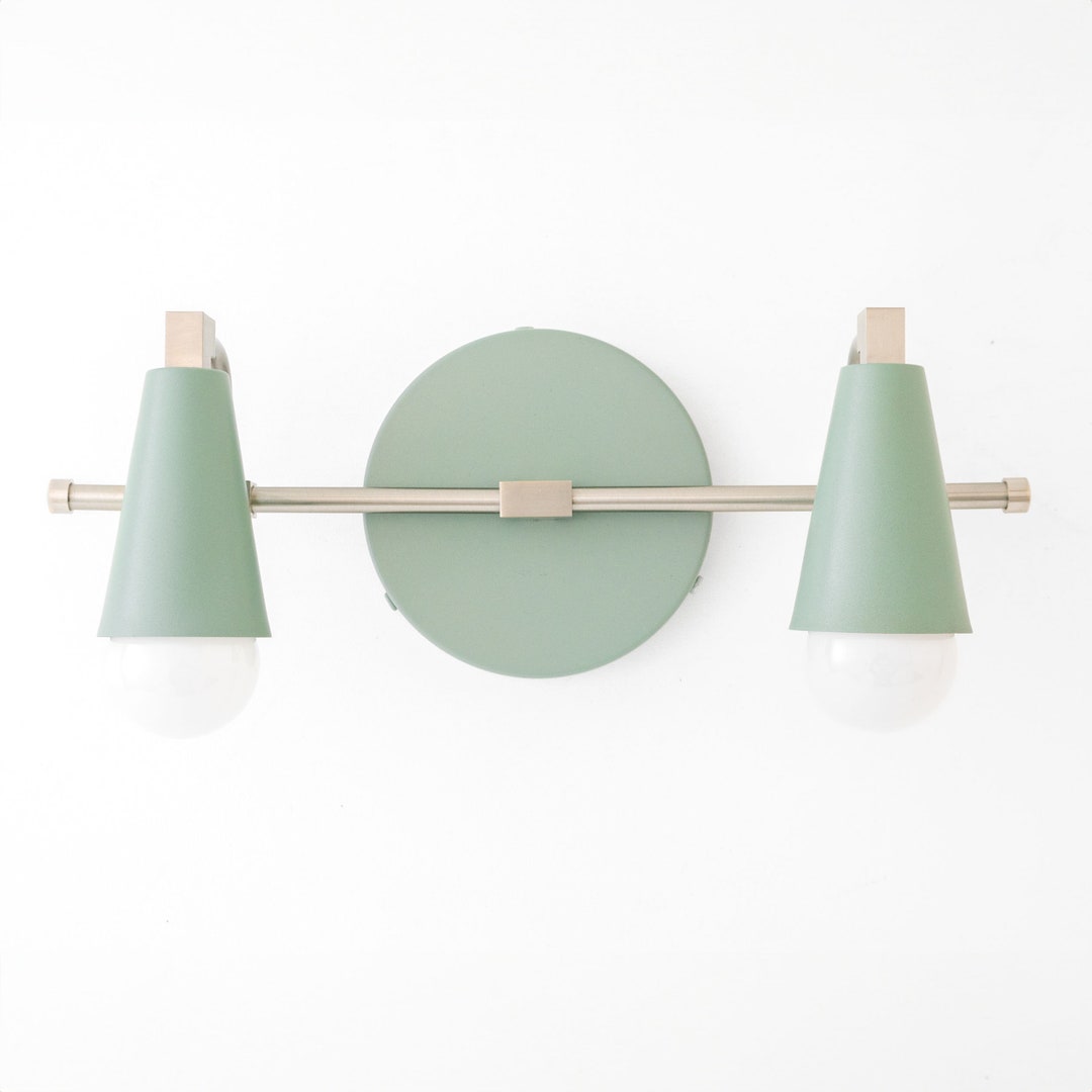 Brushed Nickel Wall Sconce - Green Vanity Light - Bathroom Vanity ...