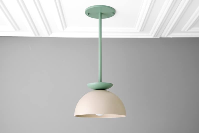 Pendant Dome Light Fixture Colorful Lighting Green Ceiling Light Model No. 4975 Green/Cream