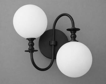 Sconce Light-Modern Wall Sconce-White Glass Globe-Black Metal Lamp - Model No. 2429