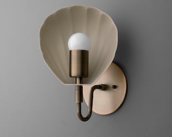 Sconce Light-Ceramic Wall Lamp-Brass Wall Sconce-Shell Wall Sconce - Model No. 1086