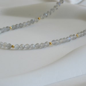 Dainty 3mm faceted Labradorite beaded necklace/gemstone/choker/delicate/layering/stacking/minimalist/gift for her/birthstone/simple/wedding