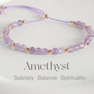 4mm facettierte Amethyst Kordel Armband, verstellbares Armband, Kristallheilung, Yoga Armband, Layering, Stapeln, einfach, minimalistisch, Geschenk für sie,