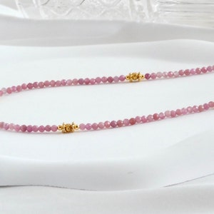 Dainty faceted pink tourmaline bead necklace/choker/delicate/layering/stacking/minimalist/gift for her/pink gemstone/birthstone/simple