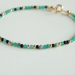 Dainty green spot jasper black agate&aventurine bead bracelet-Tiny gemstone Delicate Simple Layering Stacking thin bracelet Minimalist
