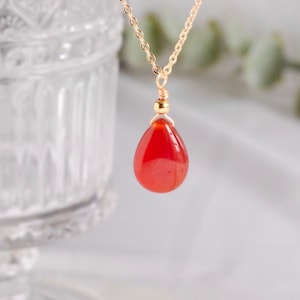 Dainty teardrop Carnelian red agate pendent necklace/925 sterling silver/stainless steel/14k gold filled/crystal healing/agate charm