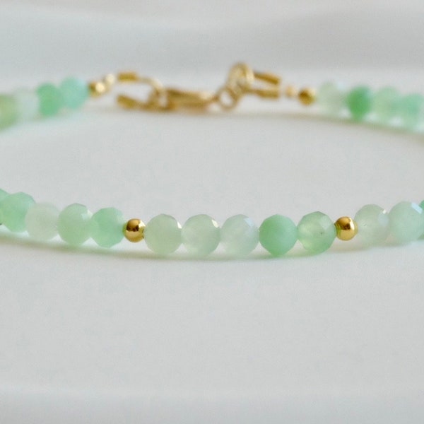 Dainty 3mm faceted chrysoprase beaded bracelet/gemstone/Delicate/simple/Birthstone/layering/stacking/boho/minimalist/gift for her/healing