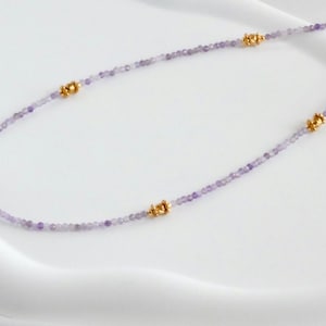 Dainty faceted Amethyst bead necklace/choker/delicate/thin/layering/stacking/minimalist/gift for her/purple gemstone/birthstone/simple