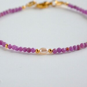 Dainty faceted Phosphosiderite beaded gemstone pearl bracelet- Delicate simple semi-precious birthstone layering stacking minimalist jewelry