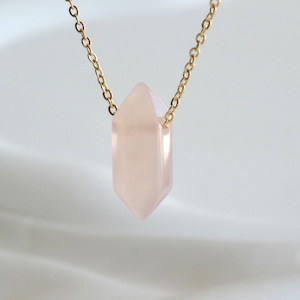 Terminated point Rose quartz pendent necklace/925 sterling silver/stainless steel/14k gold filled/crystal healing/boho/minimalist/delicate