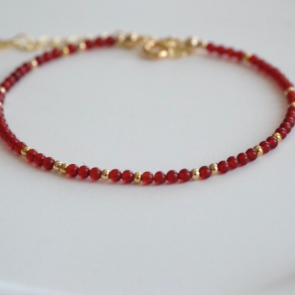 Dainty 2mm tiny round carnelian red agate bead bracelet-Gemstone Delicate Simple Birthstone Layering Stacking bracelet Minimalist