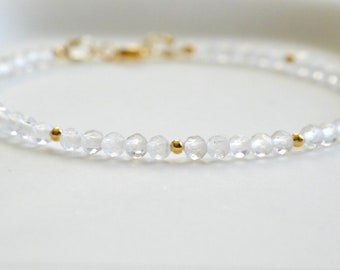 Dainty 3mm faceted Clear quartz bead bracelet-Gemstone Delicate Simple Birthstone Layering Stacking bracelet Minimalist  gift for her Boho