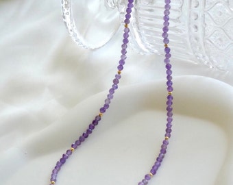 Dainty 3mm Faceted Amethyst Beaded Choker, Delicate Gemstone Necklace