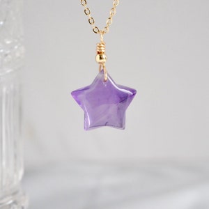 Dainty star amethyst pendent necklace/925 sterling silver/stainless steel/14k gold filled/crystal healing/star charm/birthstone/gift for her