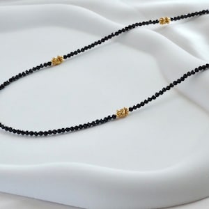 Dainty faceted black spinel bead necklace/choker/delicate/ thin/layering/stacking/minimalist/gift for her/black gemstone/birthstone/simple