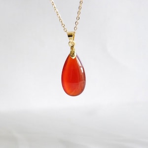 Dainty teardrop Carnelian red agate  pendent necklace/925 sterling silver/stainless steel/14k gold filled/crystal healing/agate charm