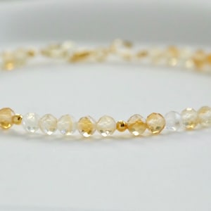 Dainty 3mm faceted Citrine quartz bead bracelet-Gemstone Delicate Simple Birthstone Layering Stacking bracelet Minimalist Boho gift for her