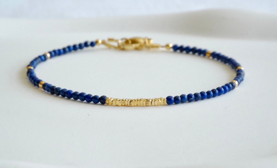 Lapis and Silver Rondelle Bead Bracelet main image 0