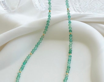 Dainty 3mm faceted Green agate beaded necklace/gemstone/choker/delicate/layering/stacking/minimalist/gift for her/birthstone/simple/wedding