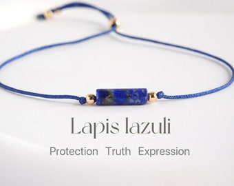 Delicate Lapis lazuli cylinder tube cord bracelet-Adjustable bracelet, Crystal healing, Yoga bracelet, Layering Stacking, Simple ,Minimalist