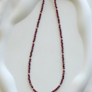 Dainty 3mm faceted Garnet beaded necklace/gemstone/choker/delicate/layering/stacking/minimalist/gift for her/birthstone/simple/wedding