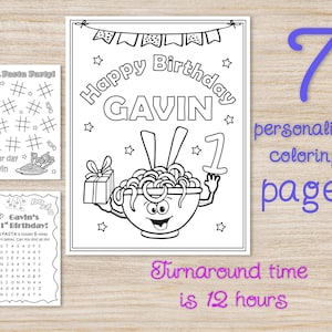 PASTA Geburtstagsparty Malvorlagen, personalisiert, druckbarer Teil Gefälligkeiten, Zubehör, Italienische Tischdekoration, Digital PDF