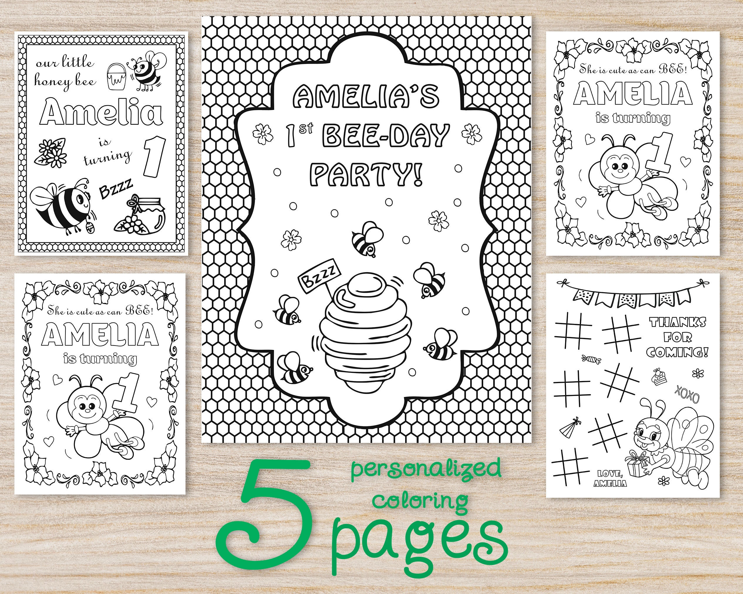 Personalized Bumble Bee Birthday Party Coloring Pages, Honey Bee