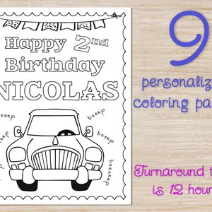 Things that go birthday Birthday Party Coloring Pages, Transportation birthday decorations, Boy Birthday Any Age, Personalized Printable PDF