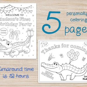 Alligator Birthday Party Coloring Pages, Gift bag, Party favors and supplies, Chomp, Crocodile Personalized Decor, Printable Digital file