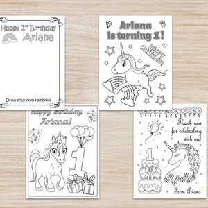 Personalized Unicorn Birthday Party Coloring Pages, Magical Girls ...