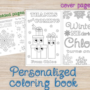 Winter ONEderland birthday party coloring book,  Snowman 1st Any age favors, Digital printable decor, white silver snowflakes one-derland
