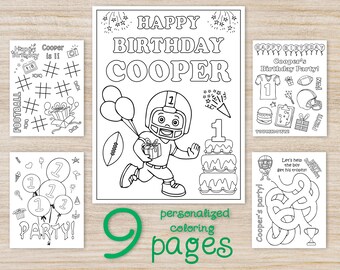 Football Birthday Party Coloring pages, Edit american football digital favors, Printable Kids Boys Sports Activity