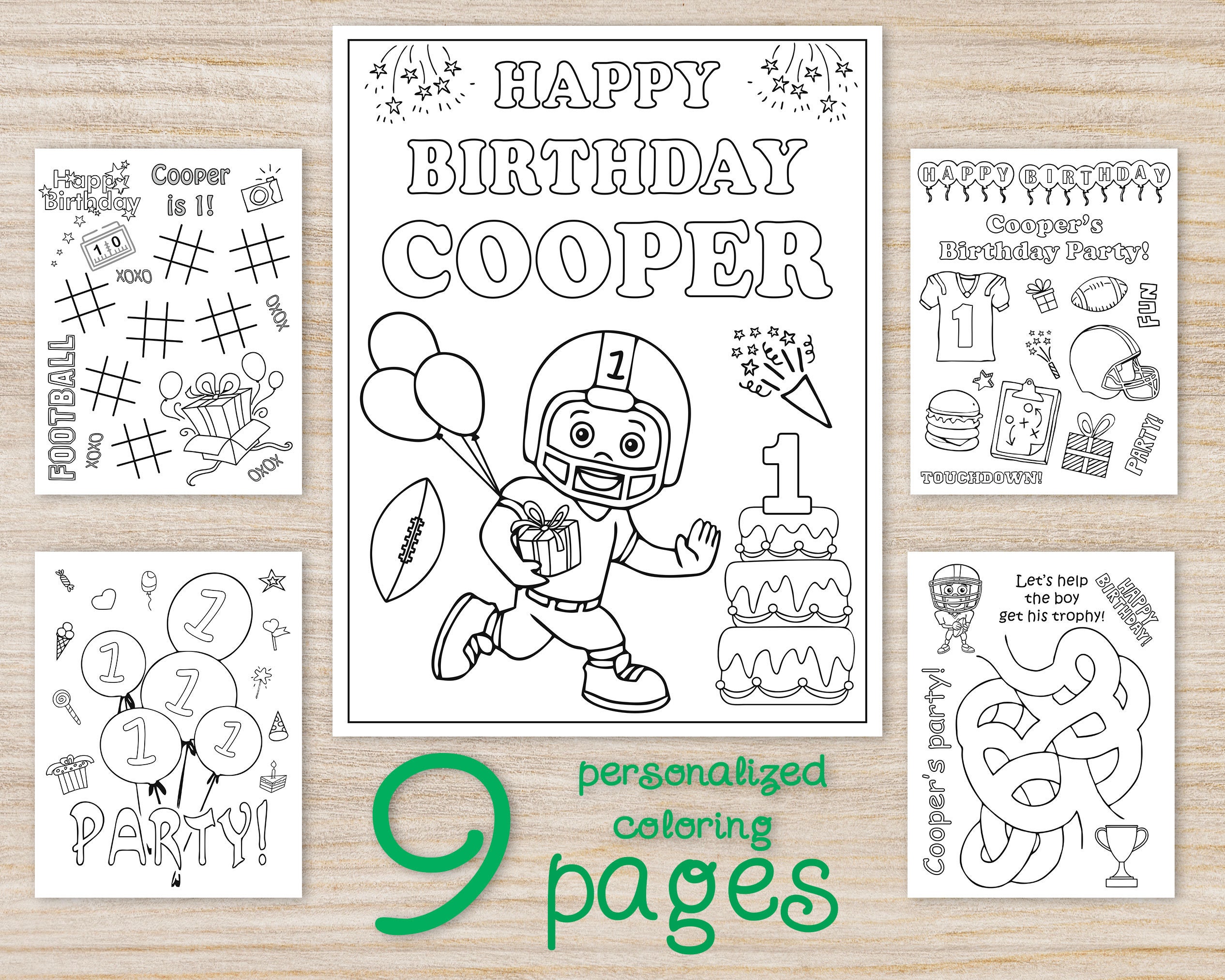 Football Birthday Party Coloring Pages, Edit American Football Digital